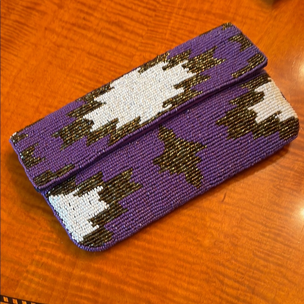 From St Xavier Purple Beaded Evening Bag /clutch 10x6